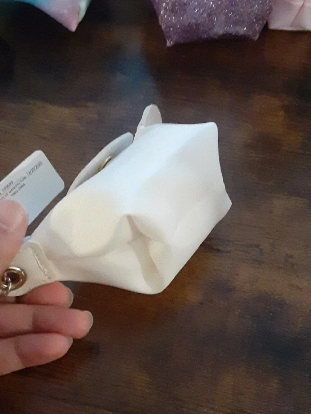 Cream and Beige Mini Pouch Keychain Bag